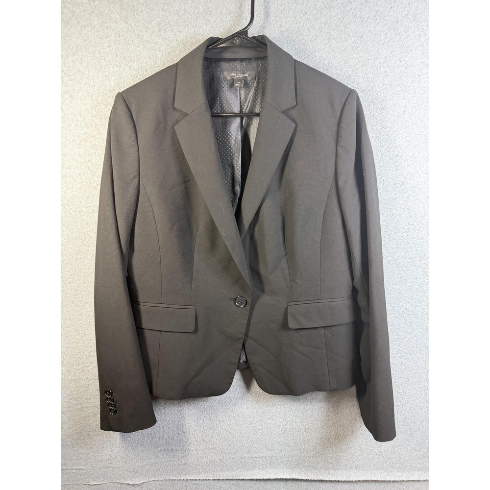 Ann Taylor Blazer Womens 10 Black One Button Jacket Office Career Suit Lined